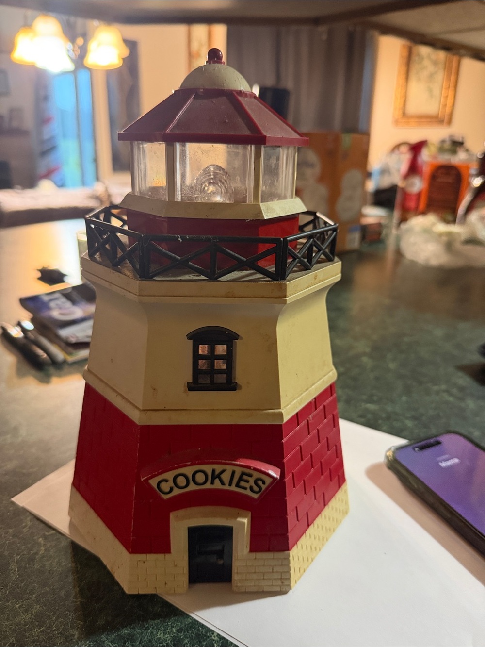 Lighthouse Cookie Jar Decorative Container - Red and Cream